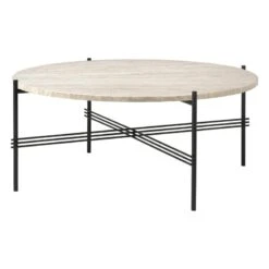 GUBI TS Outdoor Sohvapöytä, 80 Cm, Musta -valkoinen Travertiini